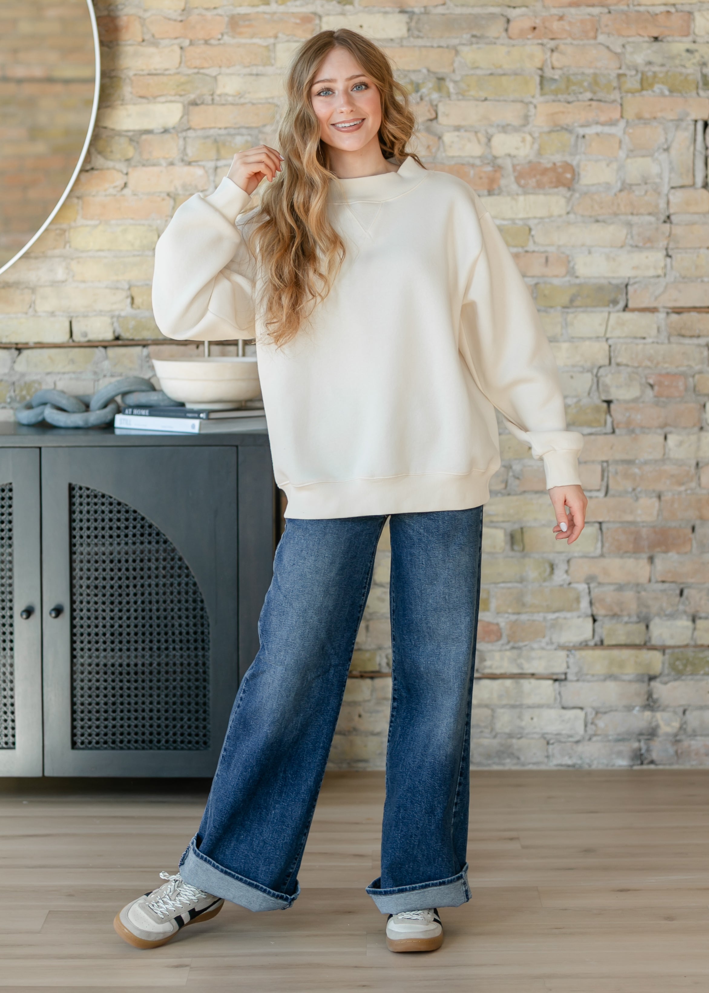 Things Between® Nelly Mock Neck Cream Sweatshirt