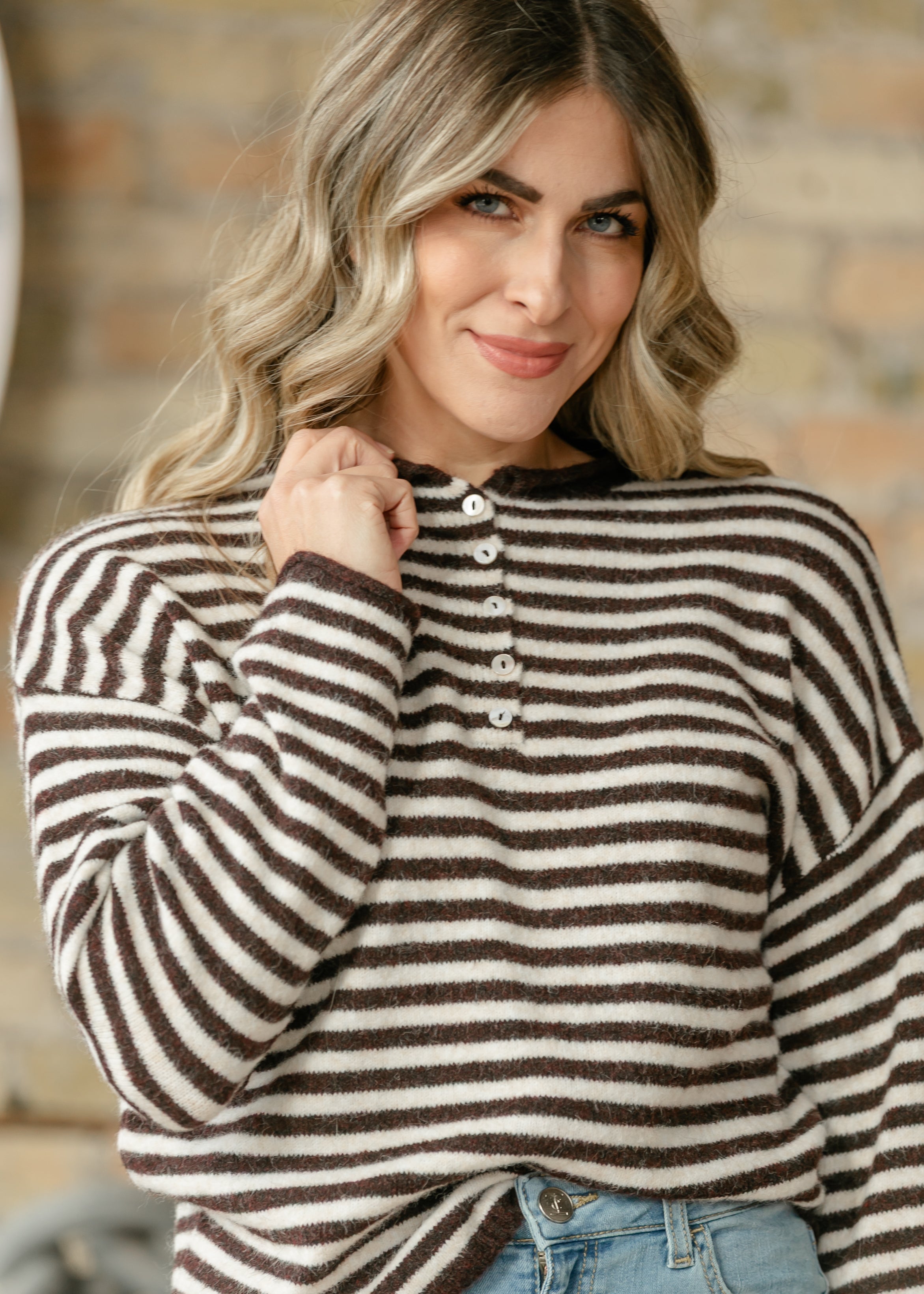 Things Between® Piper Henley Striped Pullover